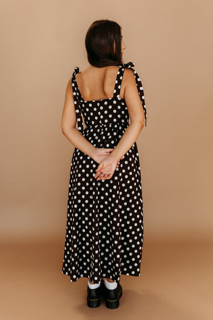 THE JENNA POLKA DOT DRESS IN BROWN