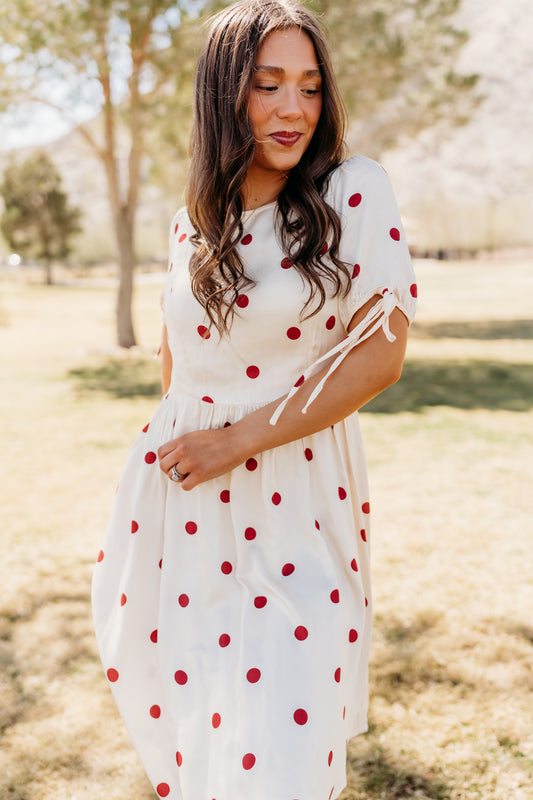 THE KODA POLKA DOT MINI DRESS IN CREAM