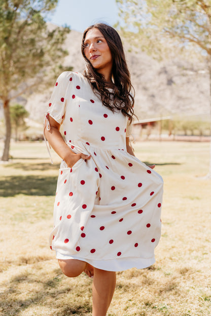 THE KODA POLKA DOT MINI DRESS IN CREAM
