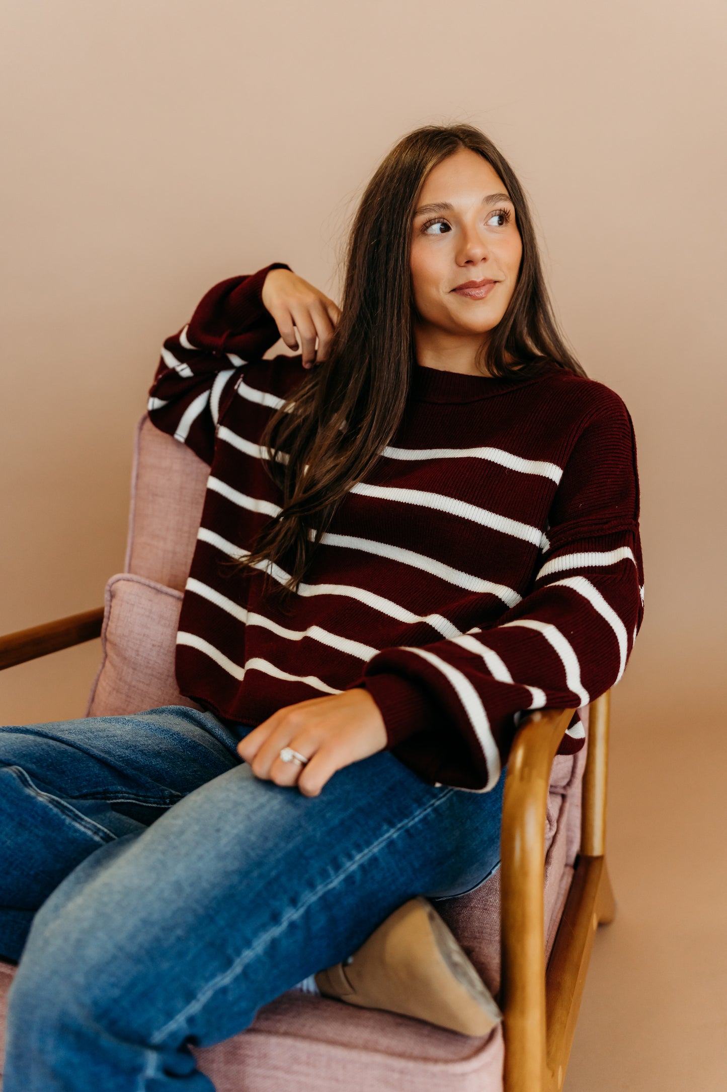 THE CLARKE STRIPED SWEATER IN BURGUNDY
