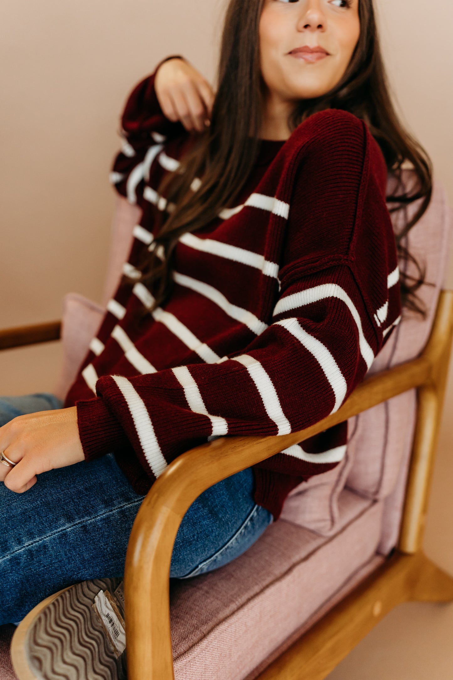THE CLARKE STRIPED SWEATER IN BURGUNDY