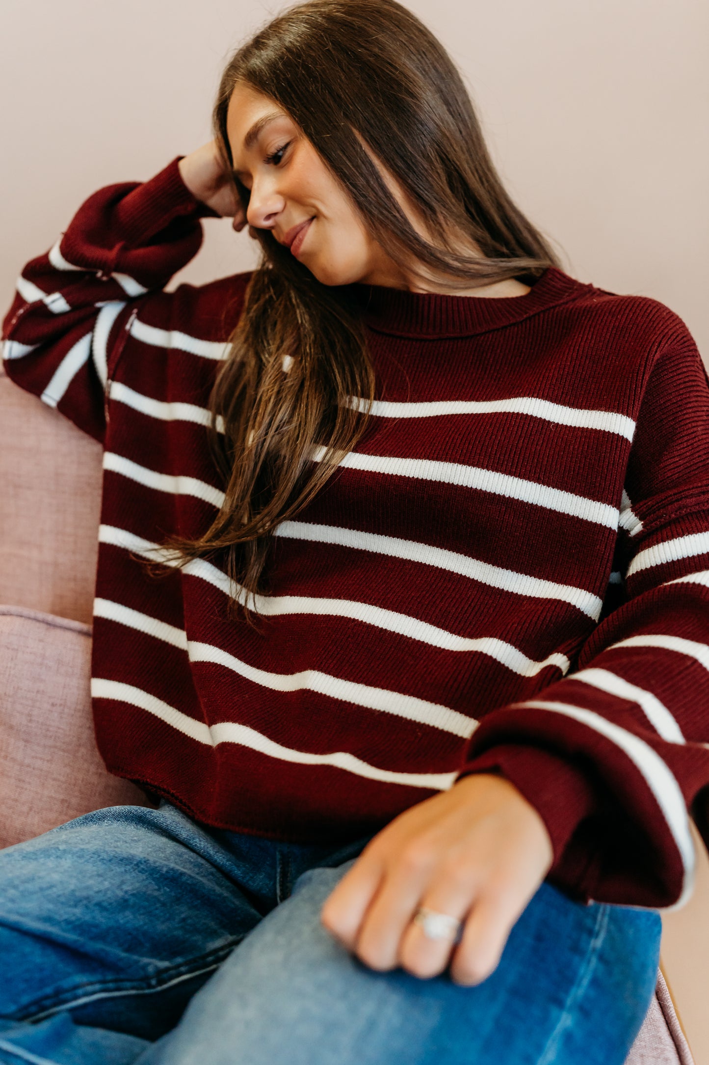 THE CLARKE STRIPED SWEATER IN BURGUNDY