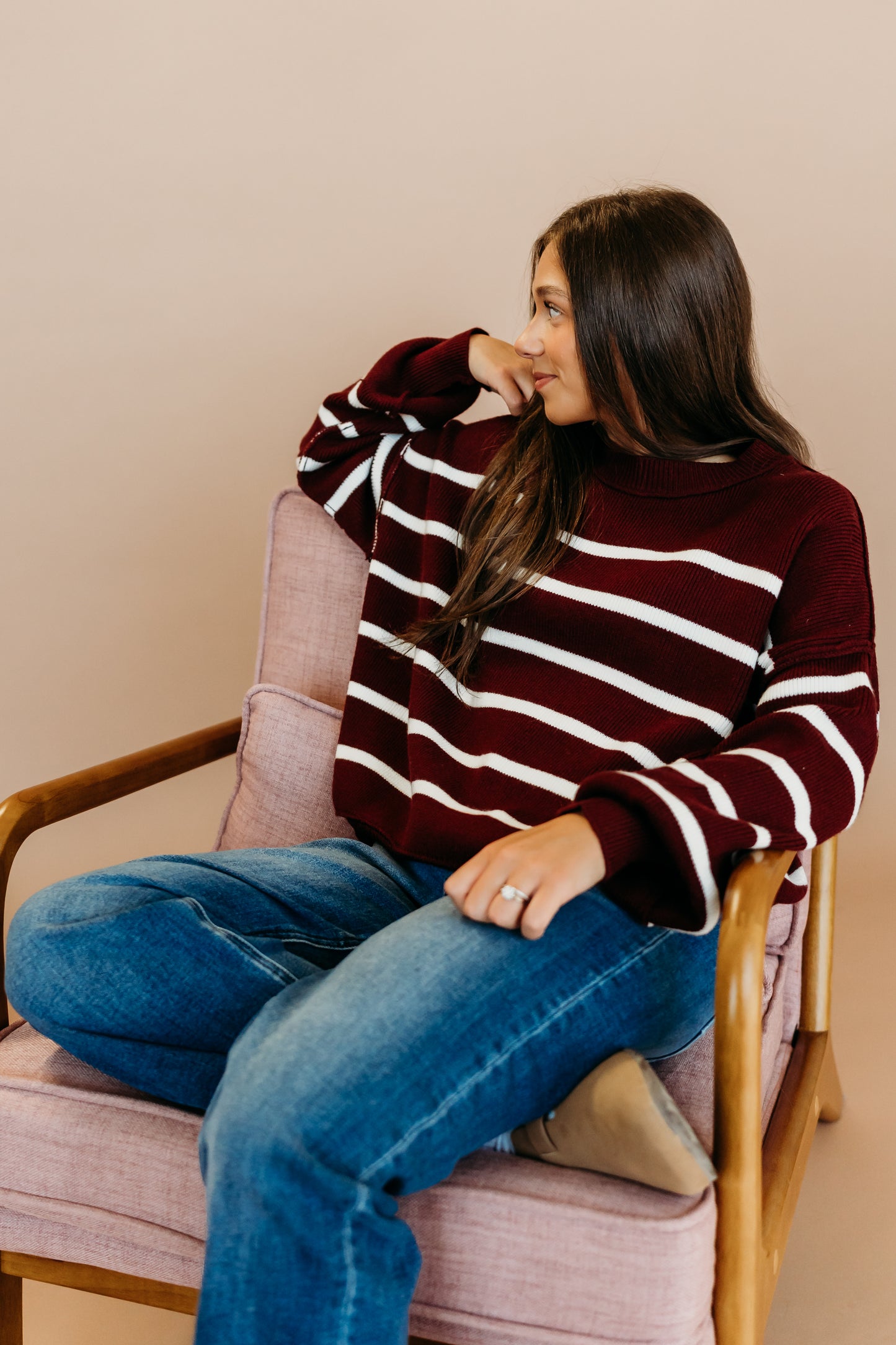THE CLARKE STRIPED SWEATER IN BURGUNDY