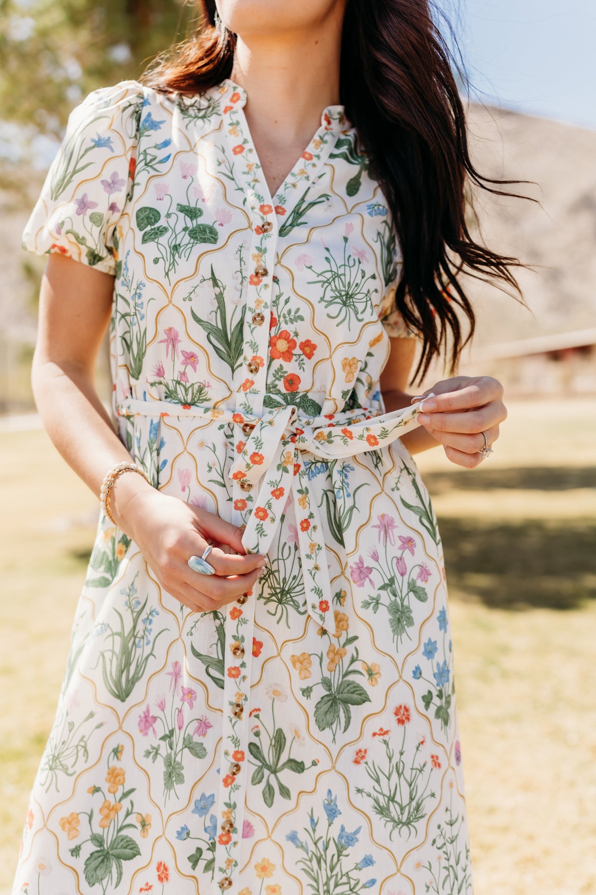 THE IRIS FLORAL MIDI DRESS IN WHITE