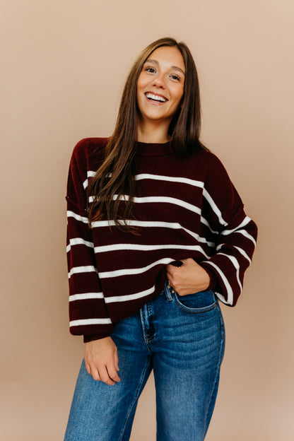 THE CLARKE STRIPED SWEATER IN BURGUNDY