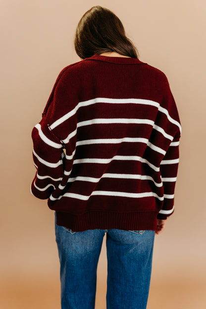 THE CLARKE STRIPED SWEATER IN BURGUNDY
