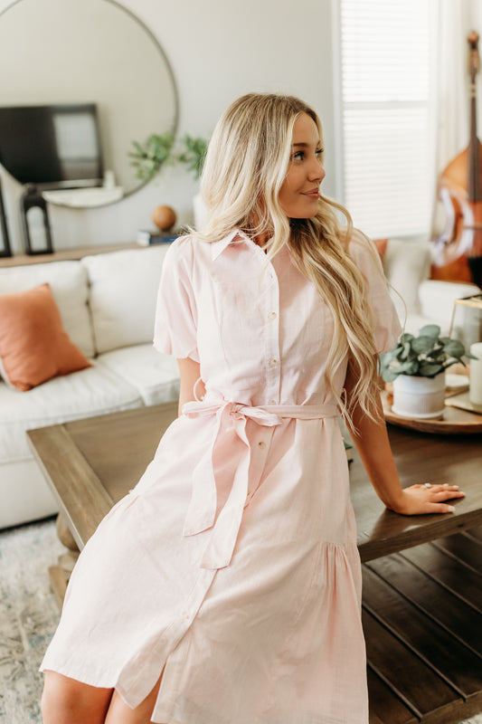 THE ALEXIS BUTTON FRONT DRESS IN PINK