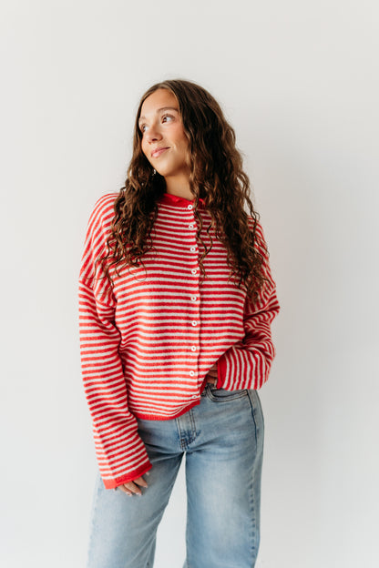 THE CAMPBELL CARDIGAN IN RED STRIPE