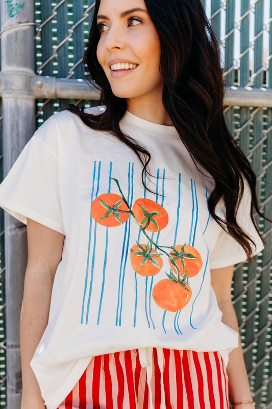 THE TOMATO STRIPE GRAPHIC TEE IN WHITE