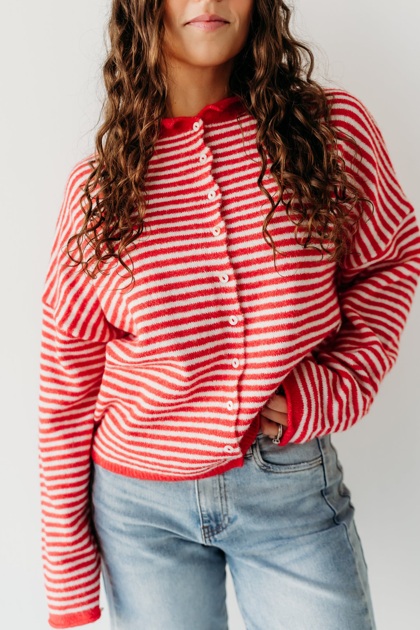 THE CAMPBELL CARDIGAN IN RED STRIPE
