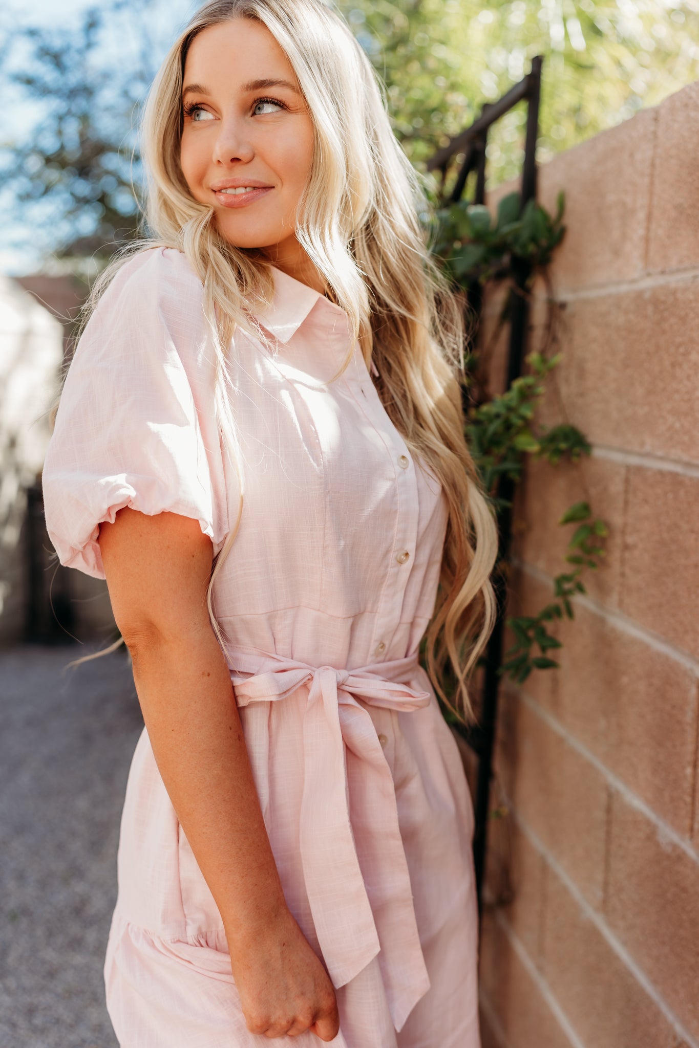 THE ALEXIS BUTTON FRONT DRESS IN PINK Large