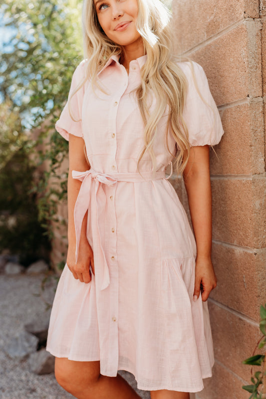 THE ALEXIS BUTTON FRONT DRESS IN PINK