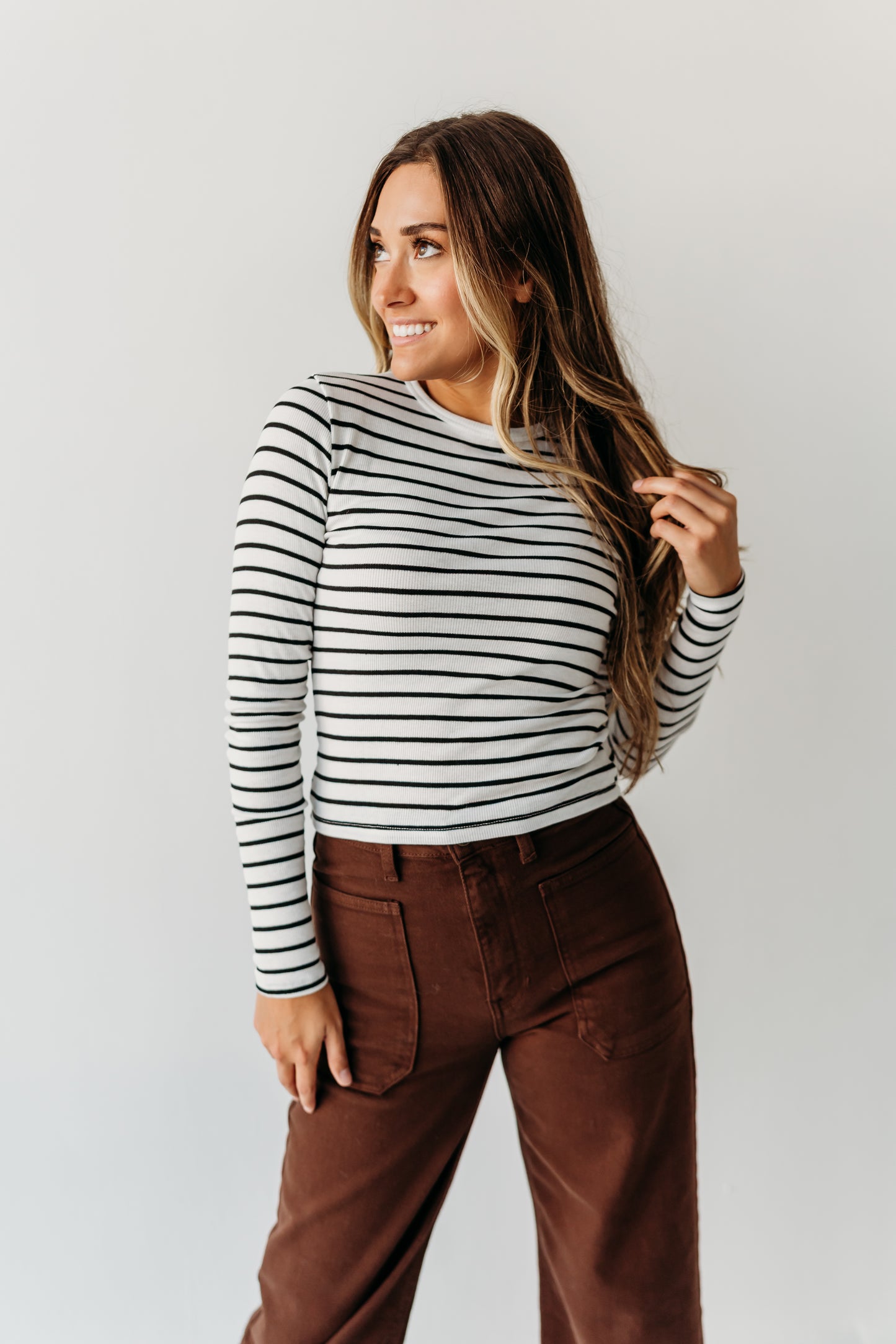 THE TRINITI STRIPED KNIT LONG SLEEVE IN WHITE