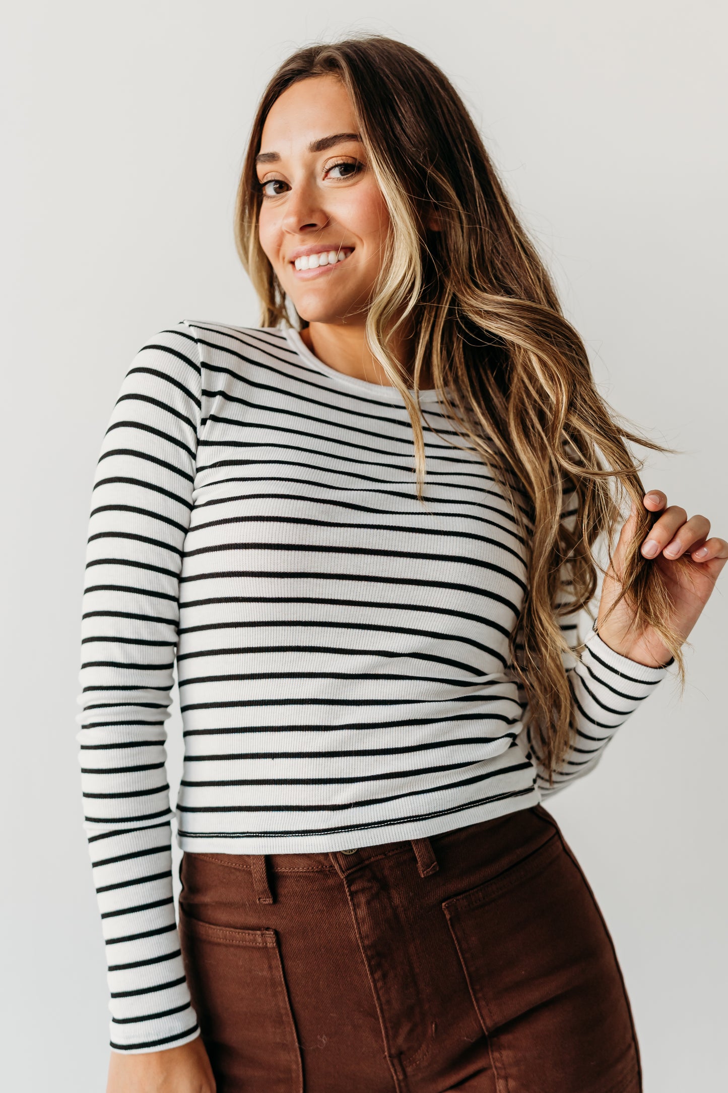 THE TRINITI STRIPED KNIT LONG SLEEVE IN WHITE