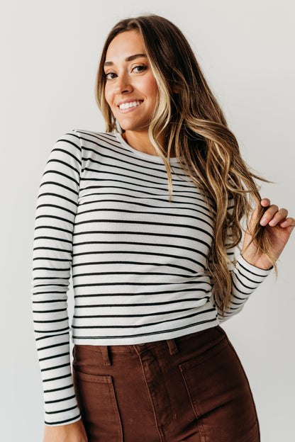 THE TRINITI STRIPED KNIT LONG SLEEVE IN WHITE