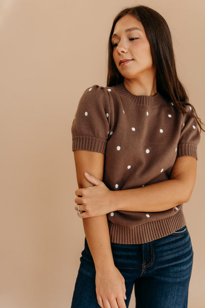 THE PEYTON POLKA DOT SWEATER IN MOCHA