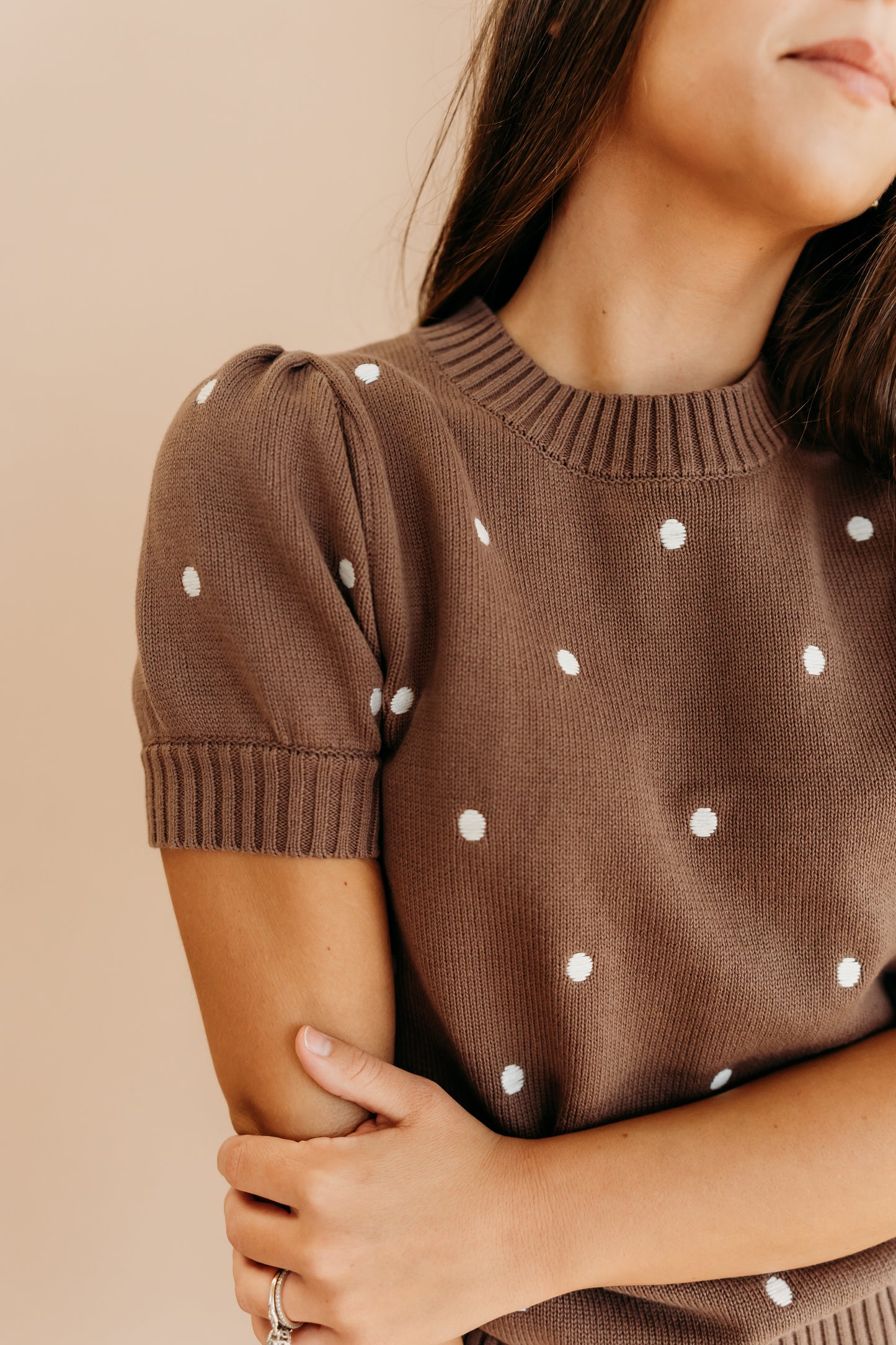 THE PEYTON POLKA DOT SWEATER IN MOCHA