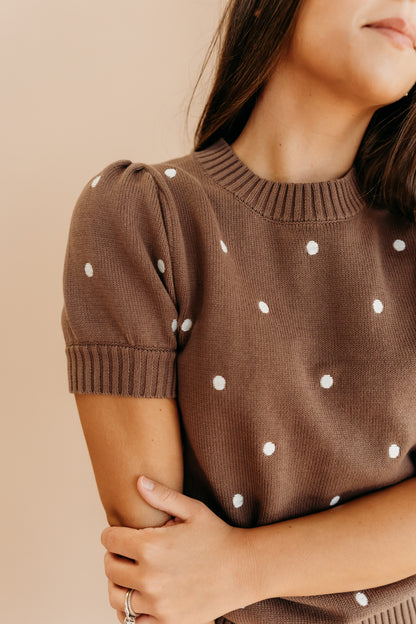 THE PEYTON POLKA DOT SWEATER IN MOCHA