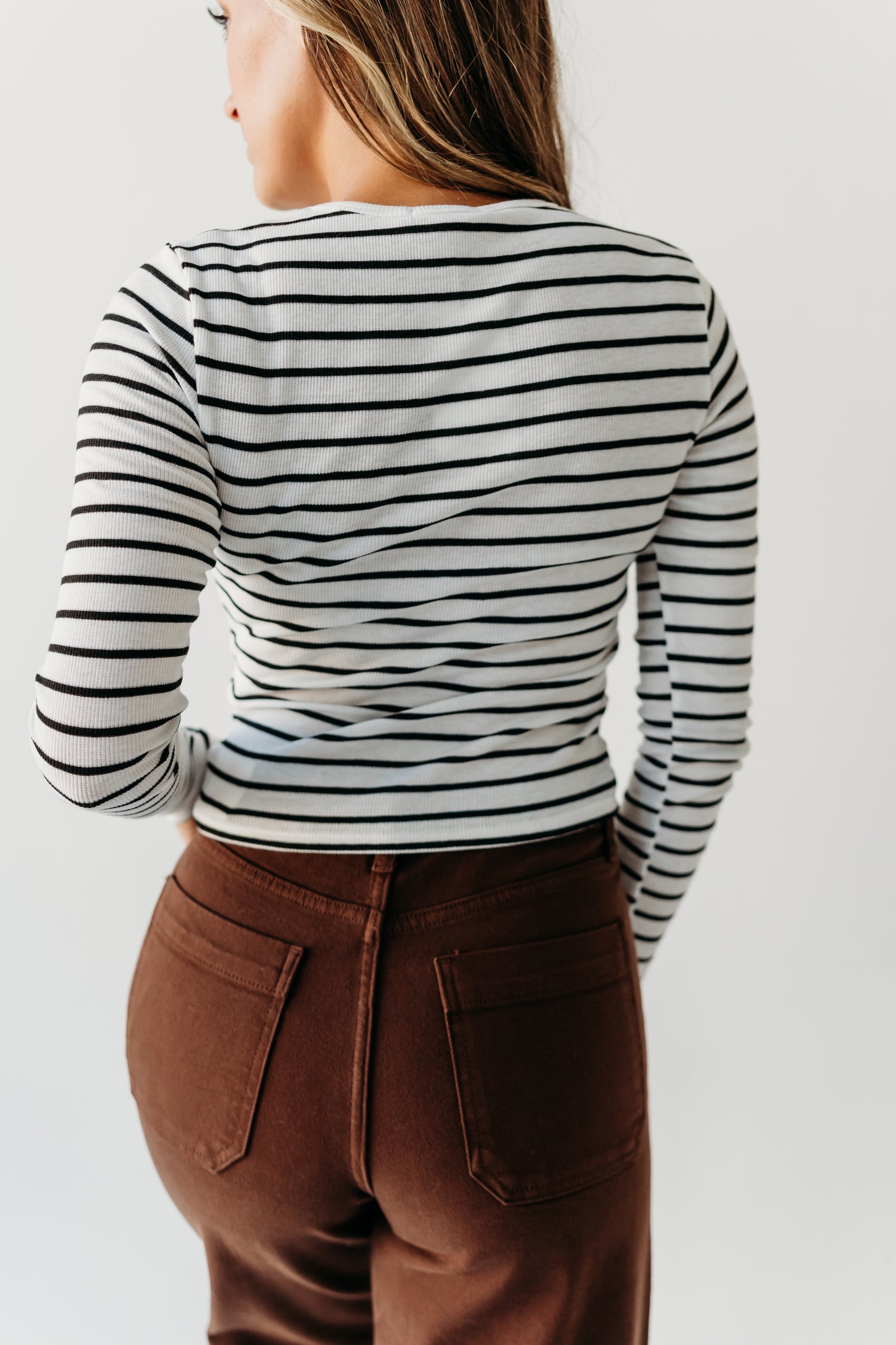 THE TRINITI STRIPED KNIT LONG SLEEVE IN WHITE
