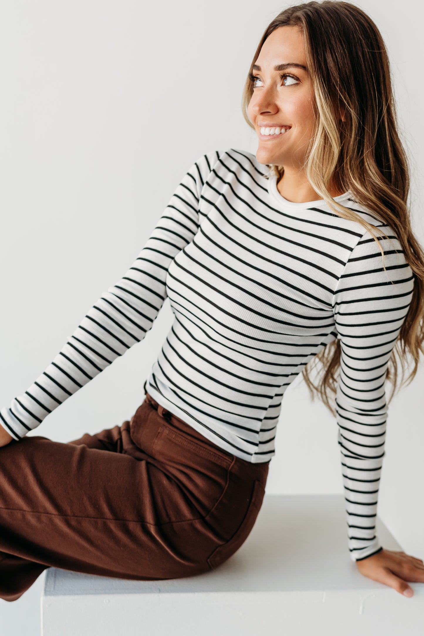 THE TRINITI STRIPED KNIT LONG SLEEVE IN WHITE