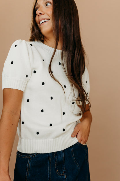 THE PEYTON POLKA DOT SWEATER IN IVORY