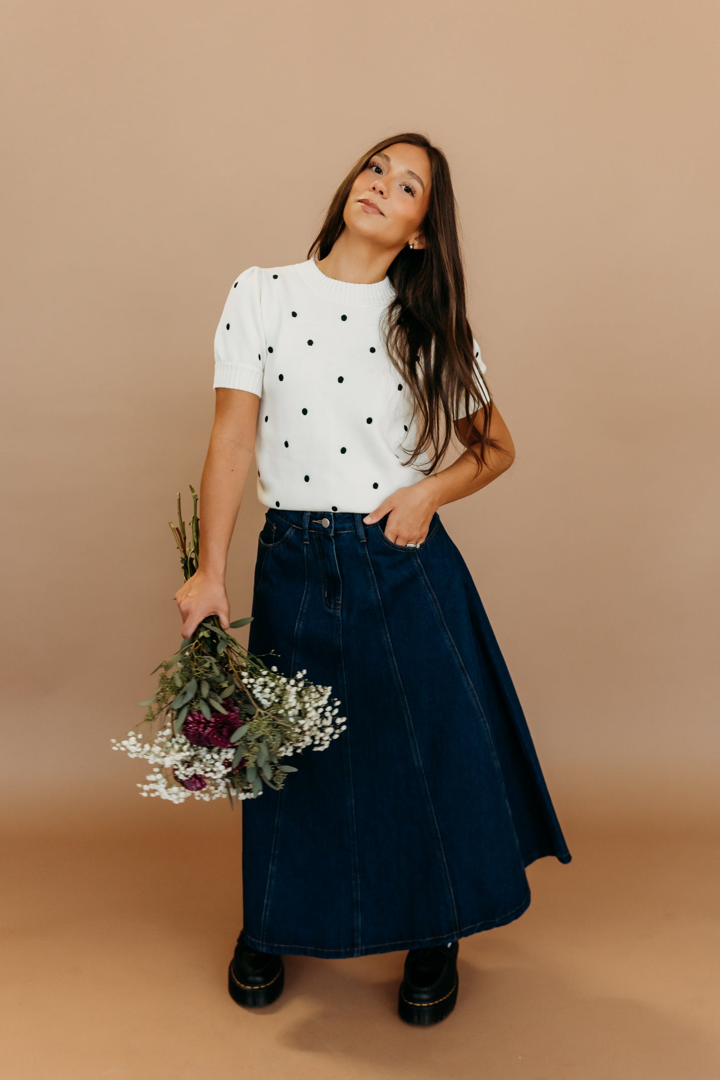 THE PEYTON POLKA DOT SWEATER IN IVORY