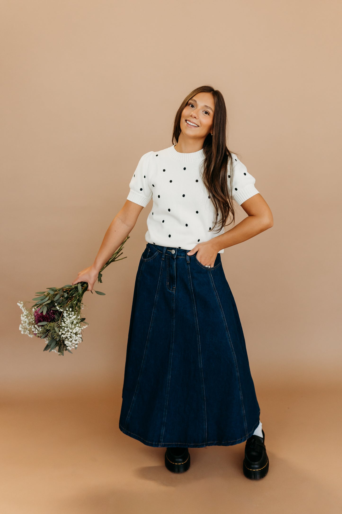 THE PEYTON POLKA DOT SWEATER IN IVORY