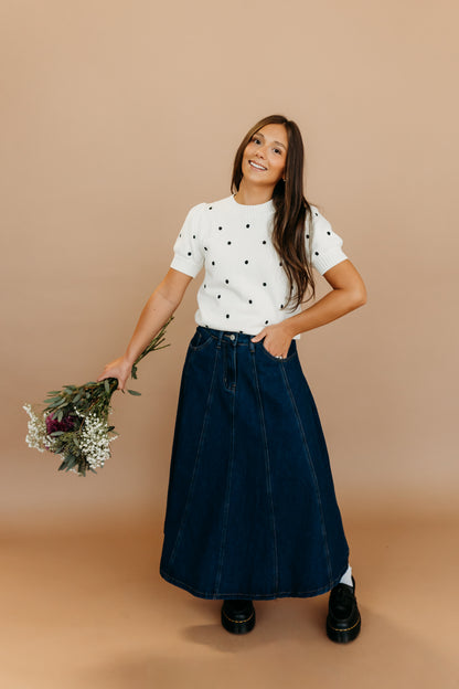 THE PEYTON POLKA DOT SWEATER IN IVORY