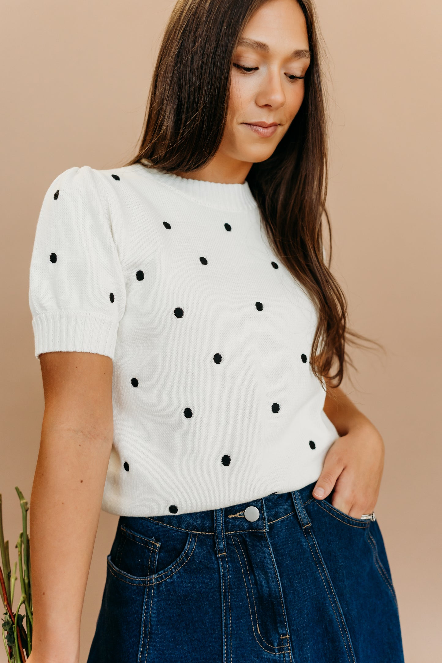 THE PEYTON POLKA DOT SWEATER IN IVORY