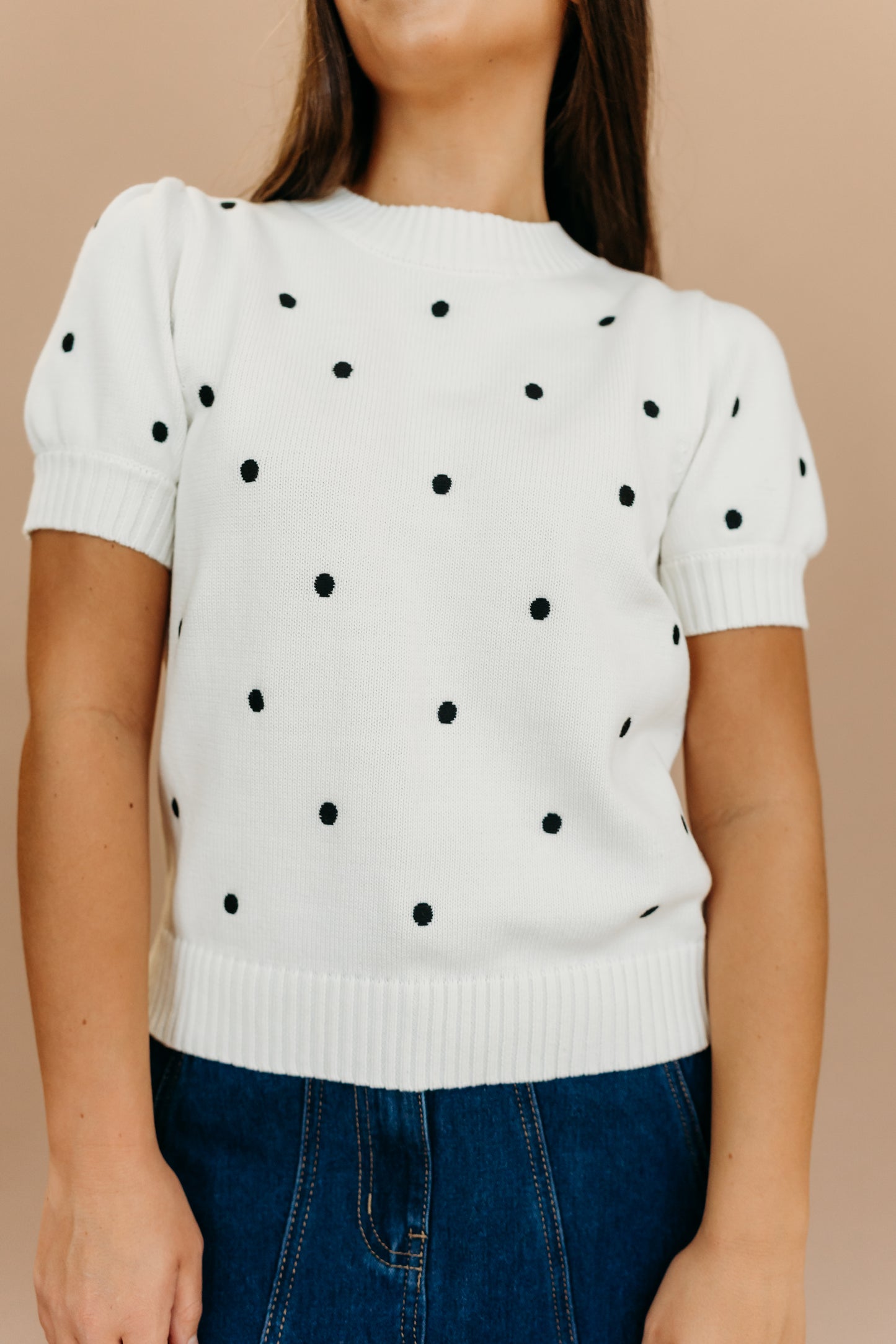 THE PEYTON POLKA DOT SWEATER IN IVORY