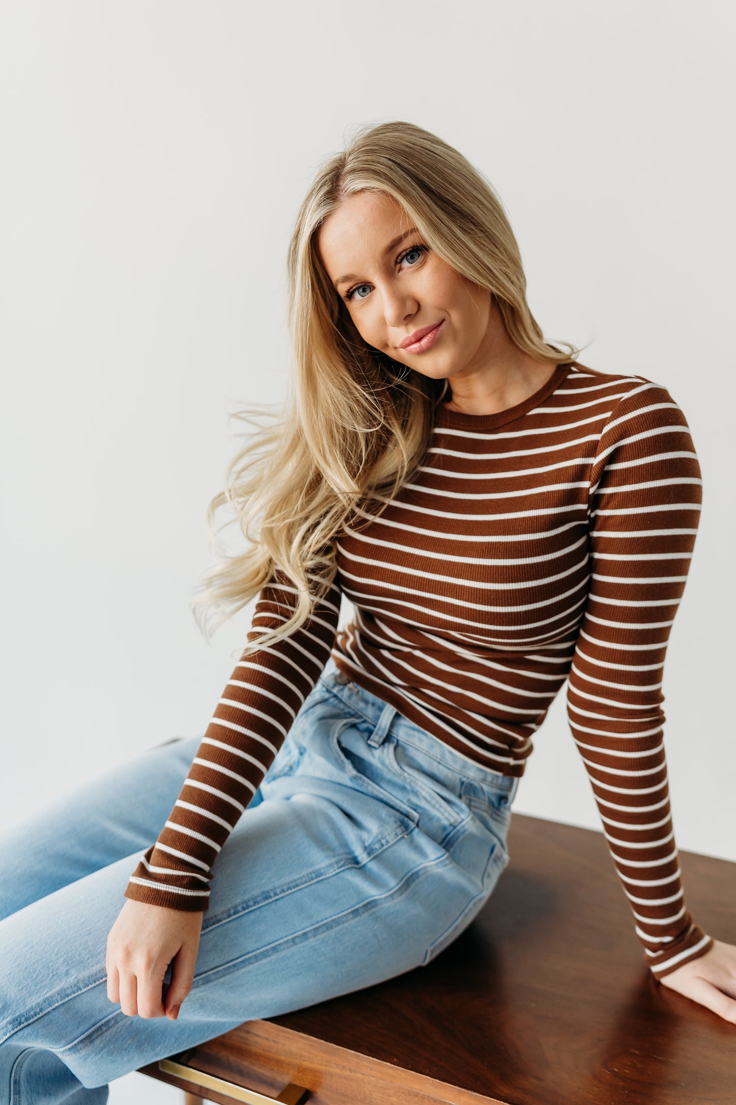 THE TRINITI STRIPED KNIT LONG SLEEVE IN BROWN