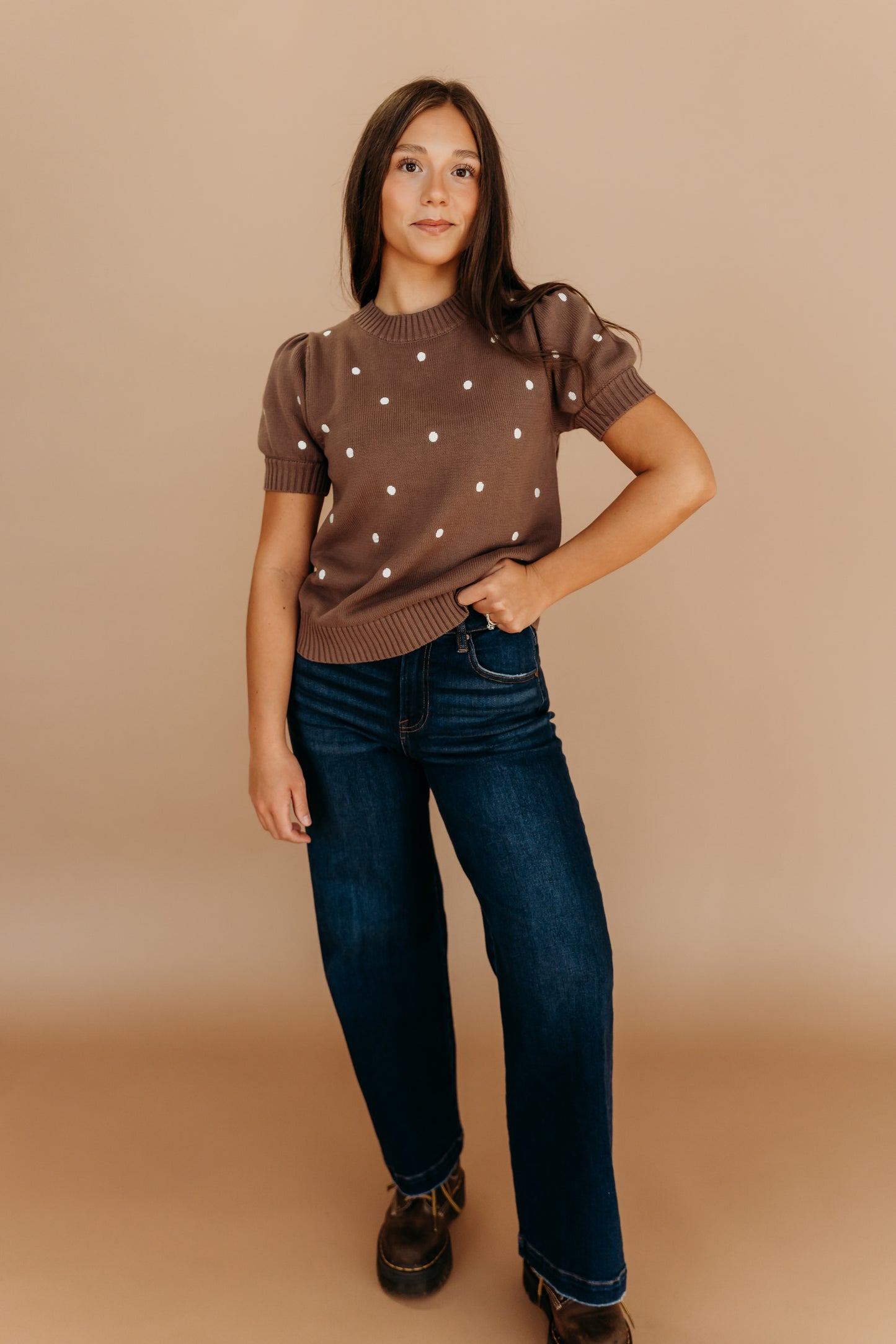 THE PEYTON POLKA DOT SWEATER IN MOCHA
