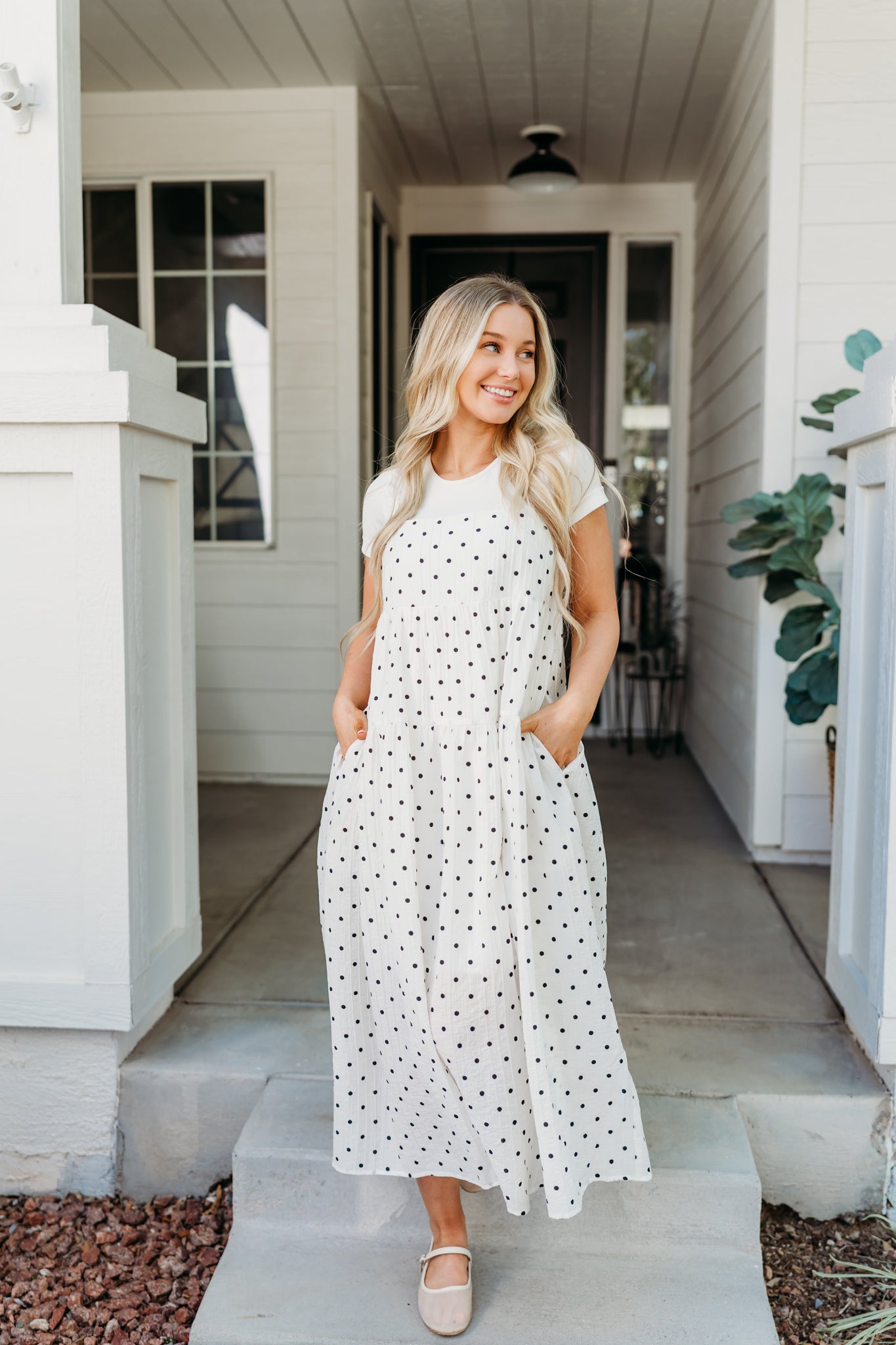 THE HARPER POLKA DOT CAMI DRESS IN IVORY