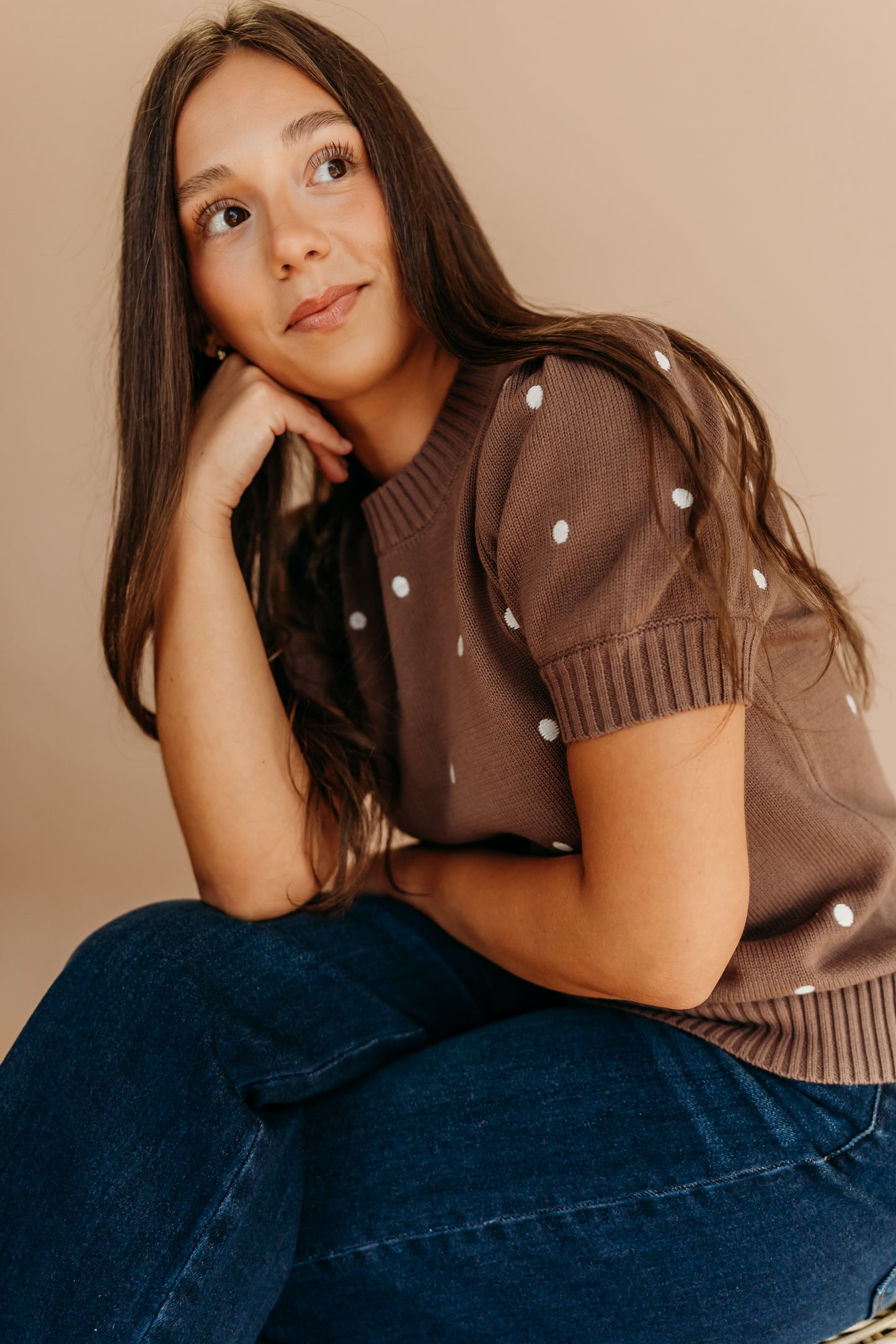 THE PEYTON POLKA DOT SWEATER IN MOCHA