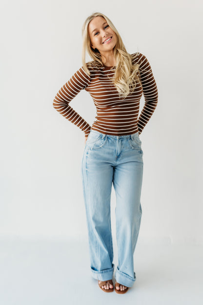 THE TRINITI STRIPED KNIT LONG SLEEVE IN BROWN