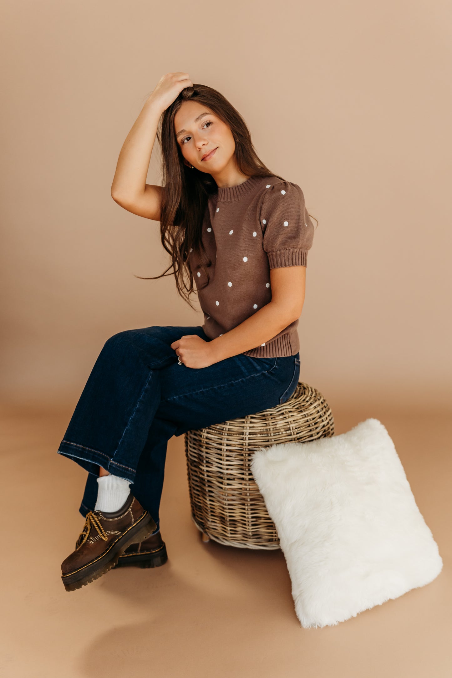THE PEYTON POLKA DOT SWEATER IN MOCHA