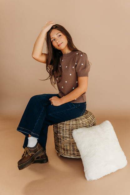 THE PEYTON POLKA DOT SWEATER IN MOCHA