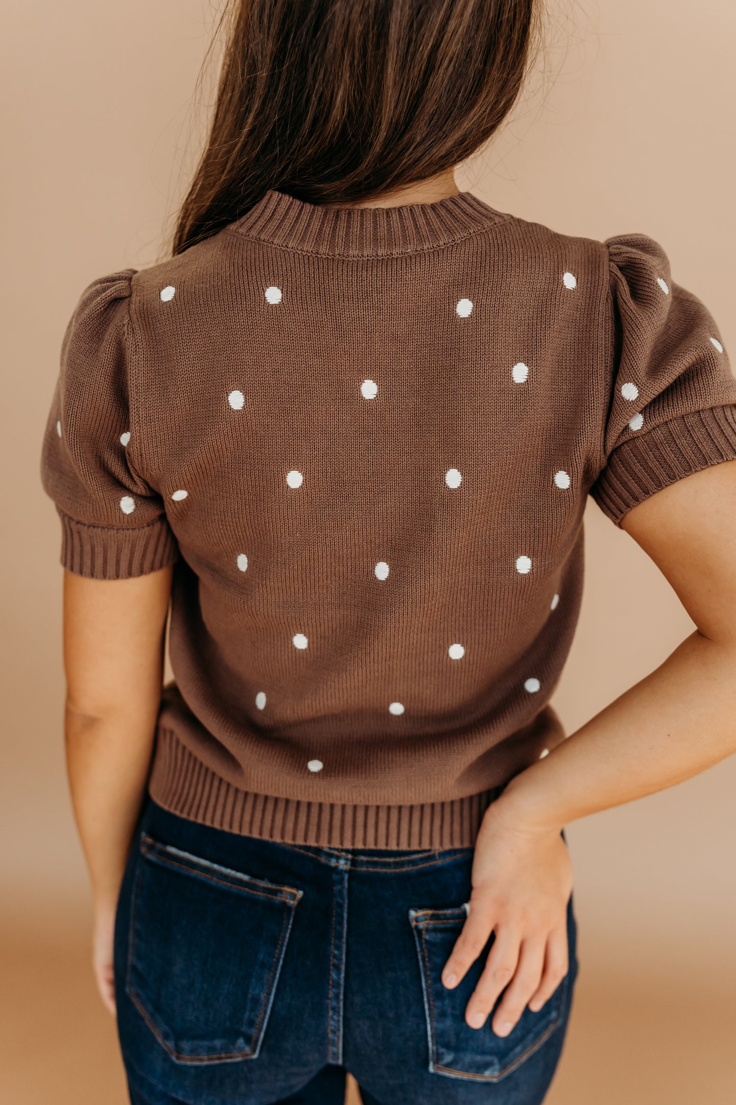 THE PEYTON POLKA DOT SWEATER IN MOCHA