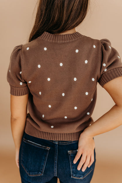 THE PEYTON POLKA DOT SWEATER IN MOCHA