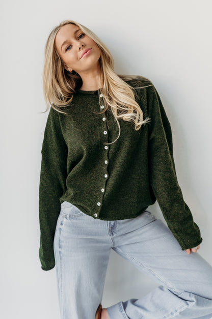 THE CAMPBELL CARDIGAN IN OLIVE GREEN