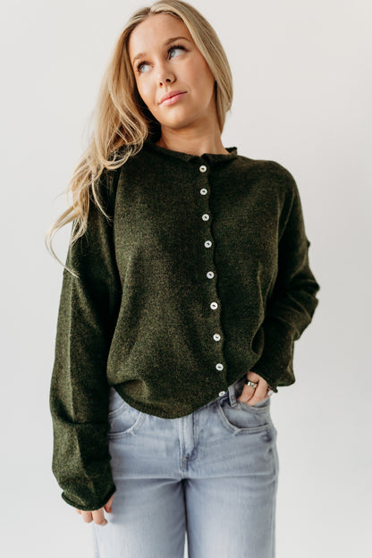 THE CAMPBELL CARDIGAN IN OLIVE GREEN