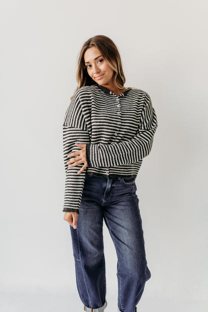 THE CAMPBELL CARDIGAN IN CHARCOAL STRIPE