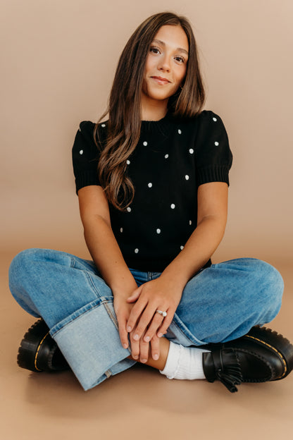 THE PEYTON POLKA DOT SWEATER IN BLACK