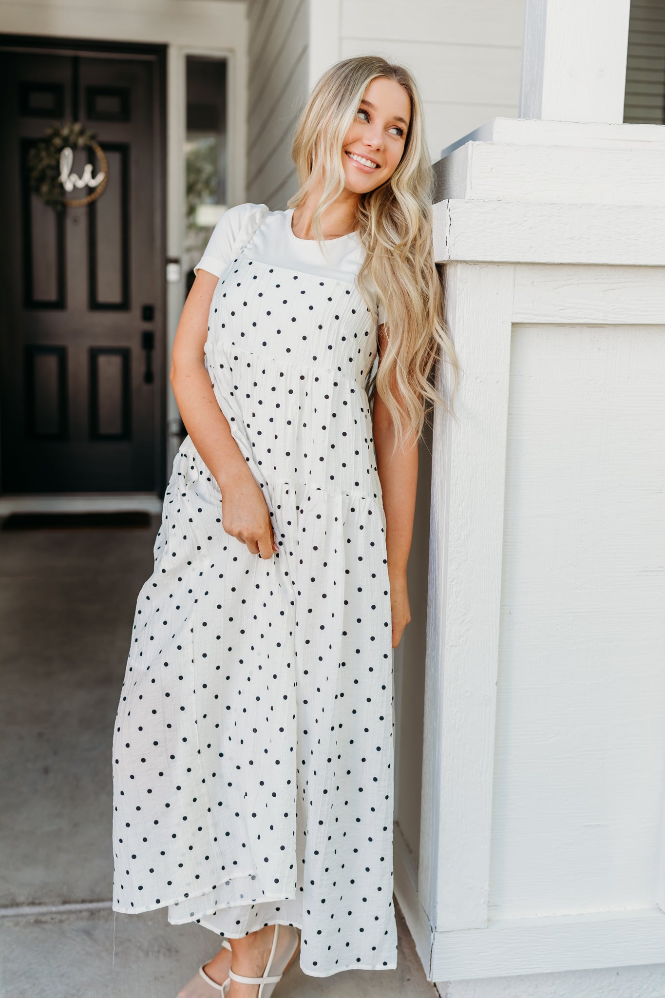 THE HARPER POLKA DOT CAMI DRESS IN IVORY
