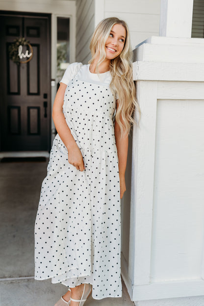 THE HARPER POLKA DOT CAMI DRESS IN IVORY