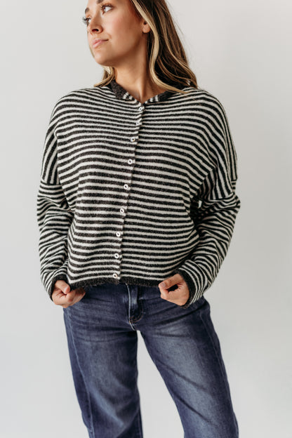 THE CAMPBELL CARDIGAN IN CHARCOAL STRIPE