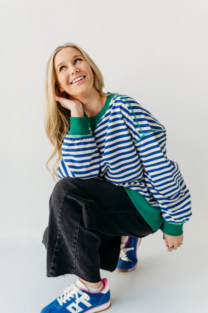 THE HAIDEN OVERSIZED STRIPED CREW IN BLUE