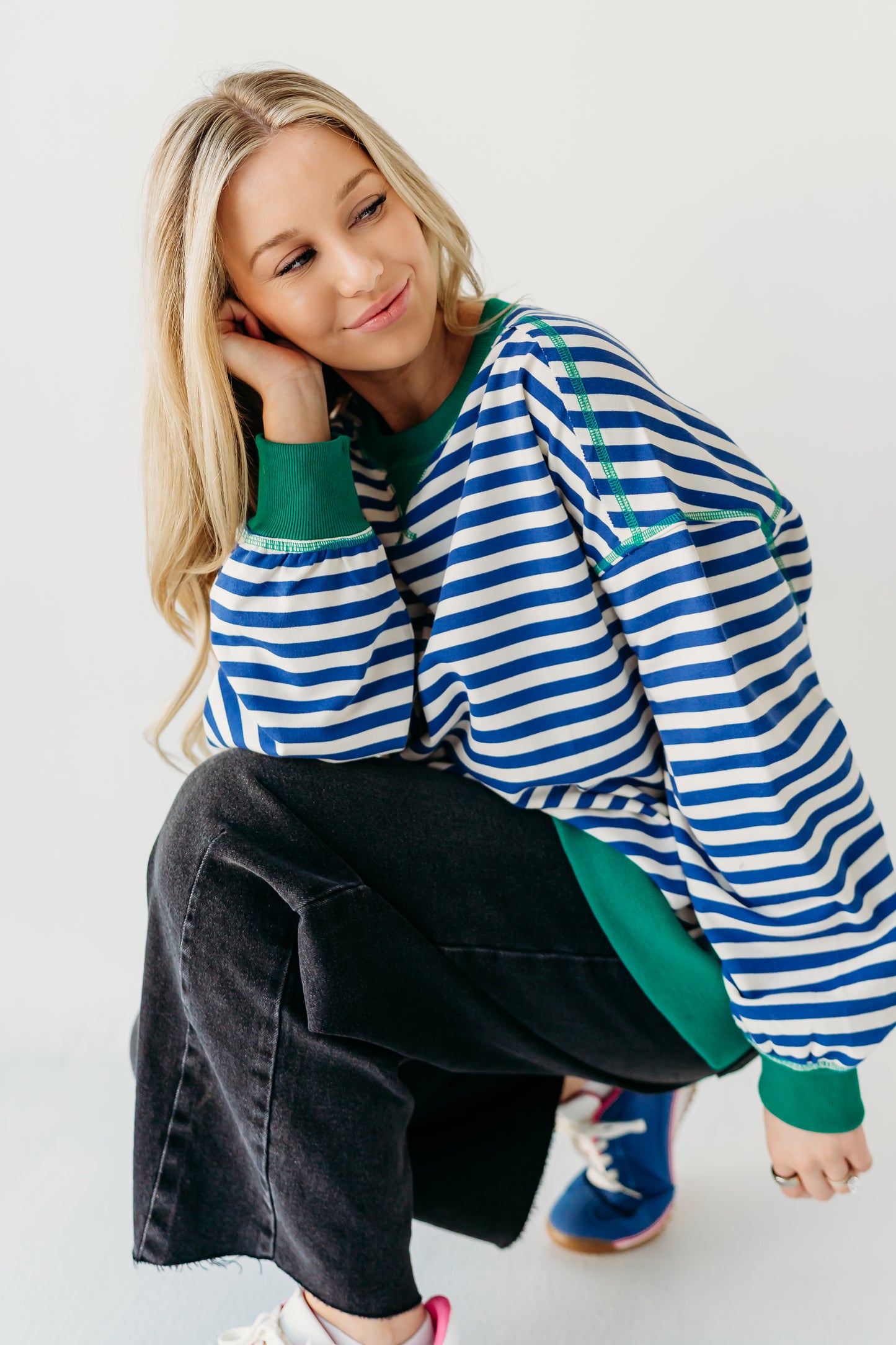 THE HAIDEN OVERSIZED STRIPED CREW IN BLUE