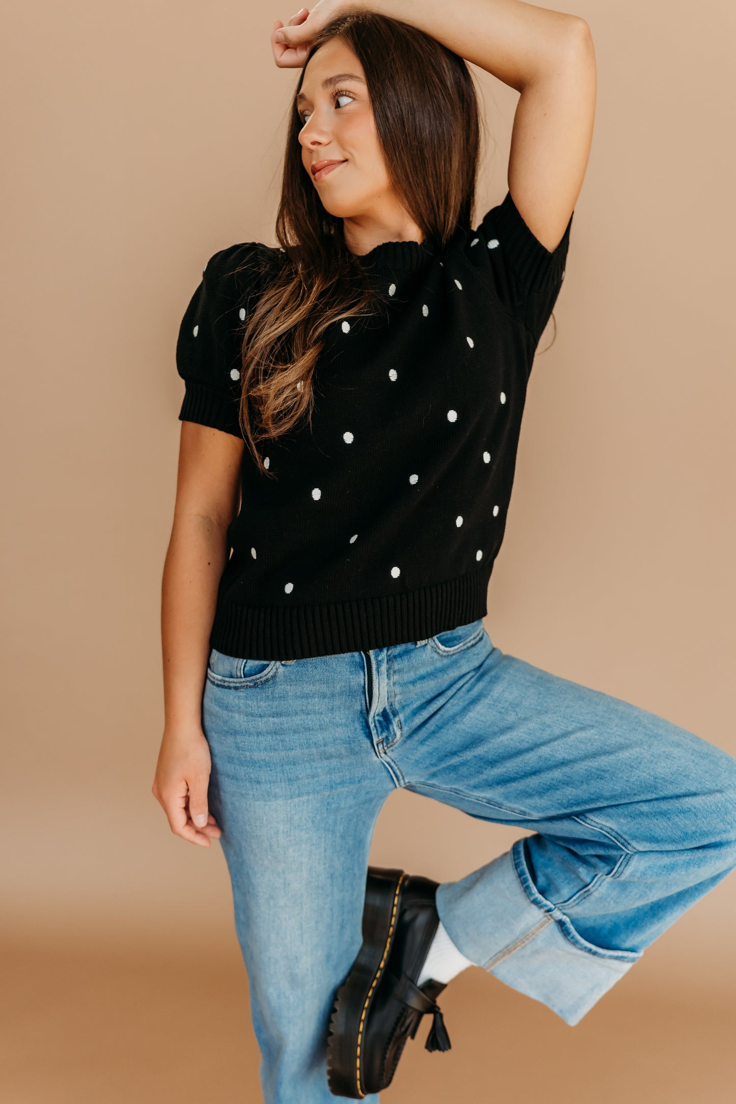 THE PEYTON POLKA DOT SWEATER IN BLACK