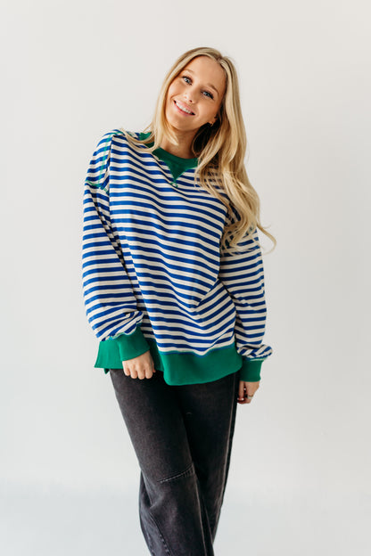 THE HAIDEN OVERSIZED STRIPED CREW IN BLUE